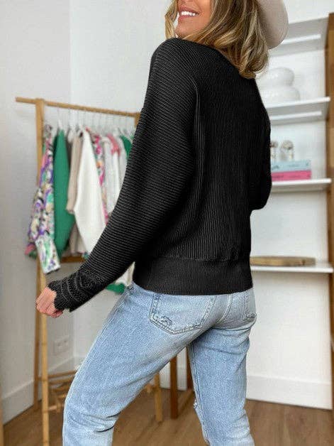 Supreme Fashion - Woman Solid Lace Long Sleeve Striped Top