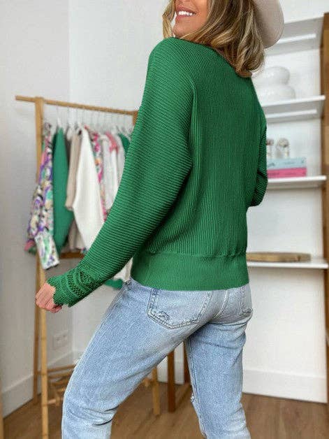 Supreme Fashion - Woman Solid Lace Long Sleeve Striped Top