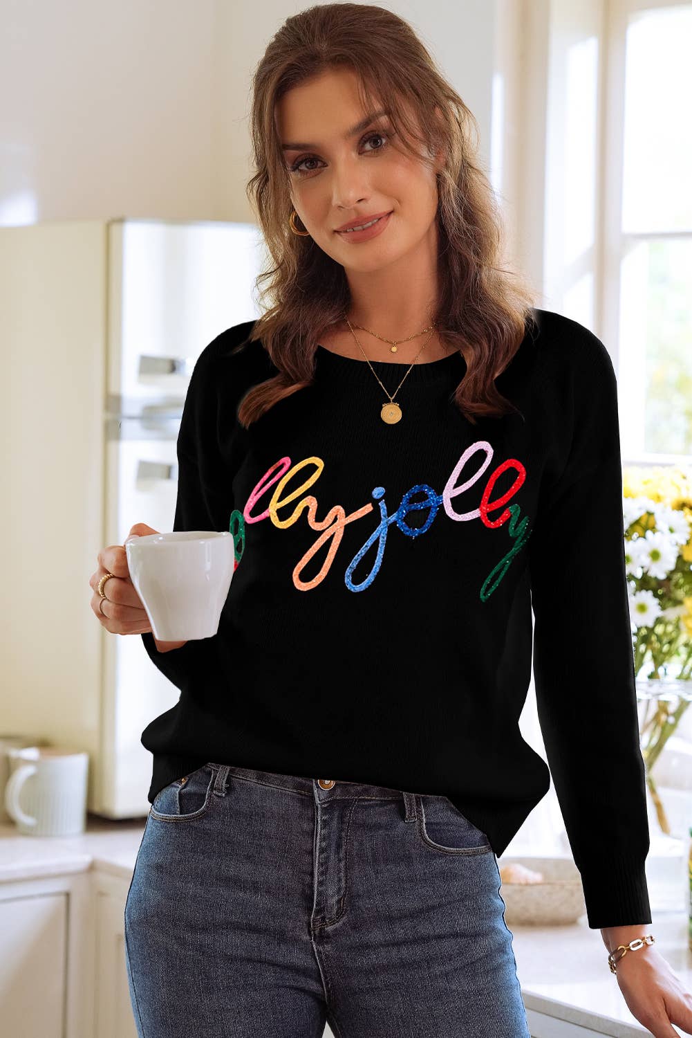 1 the Woman - Merry & Bright Round Neck Casual Sweater