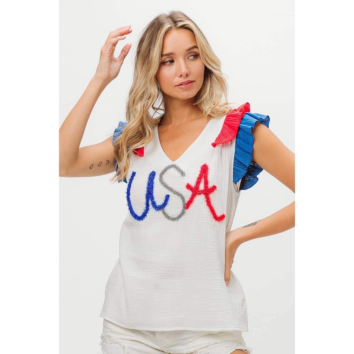 BiBi - USA METALLIC TINCEL COLOR BLOCK TOP