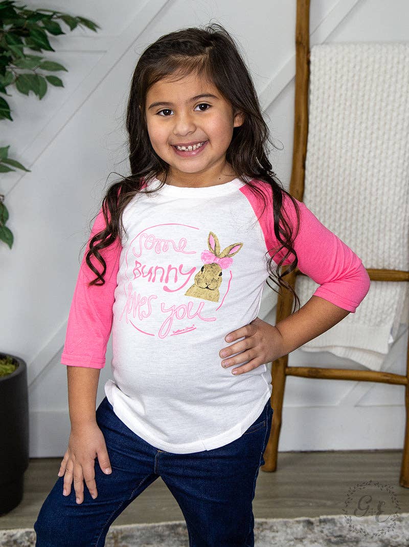 Southern Grace - Girls' Some Bunny Loves You White & Pink Raglan - CLEARANCE