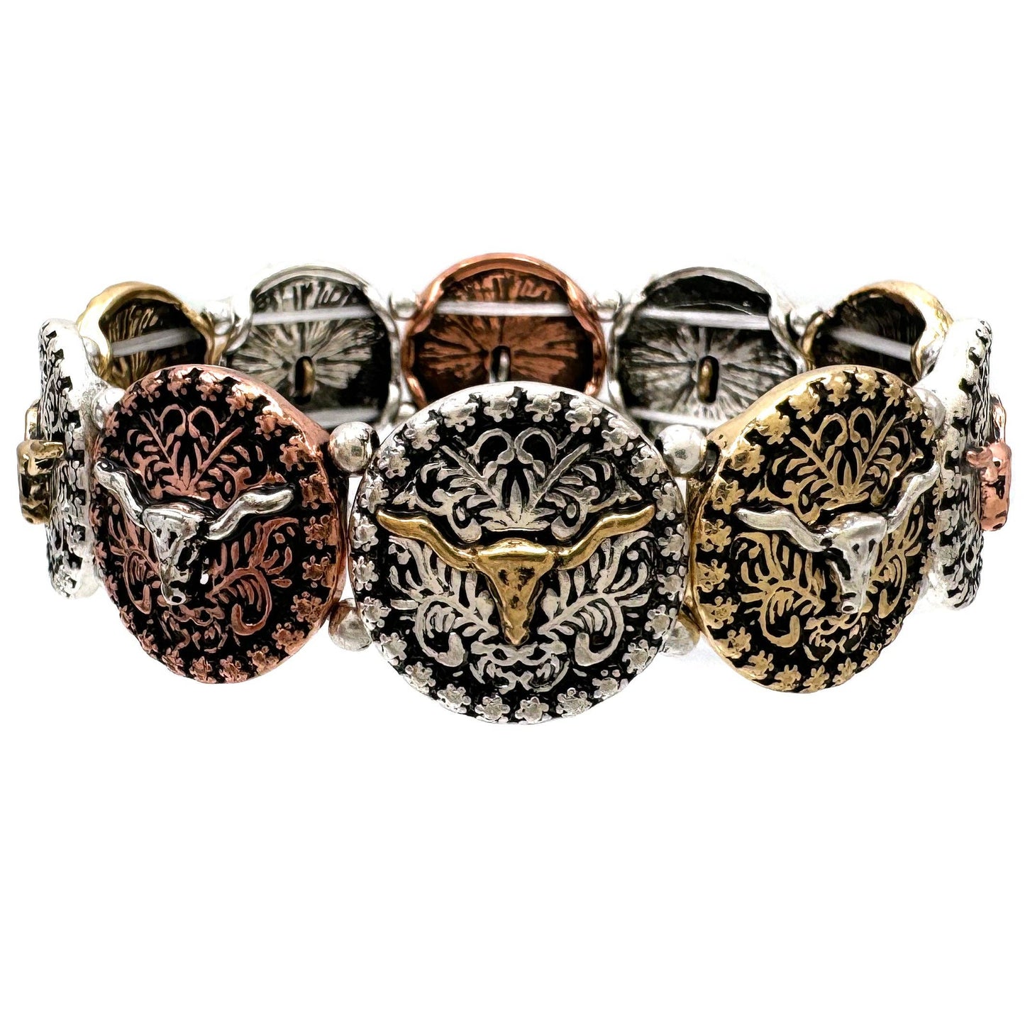 Lunar Deer - Longhorn Filigree Coin Stretch Bracelet