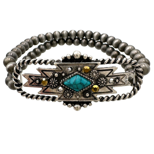 Lunar Deer - Navajo Ganado Shape Turquoise Beads Bracelet