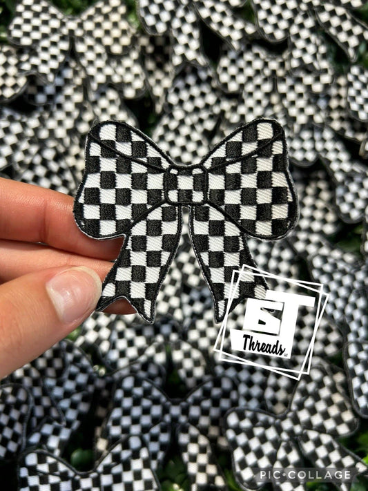 6j Threads LLC - Black Checkered Bow....Cap Patches Only