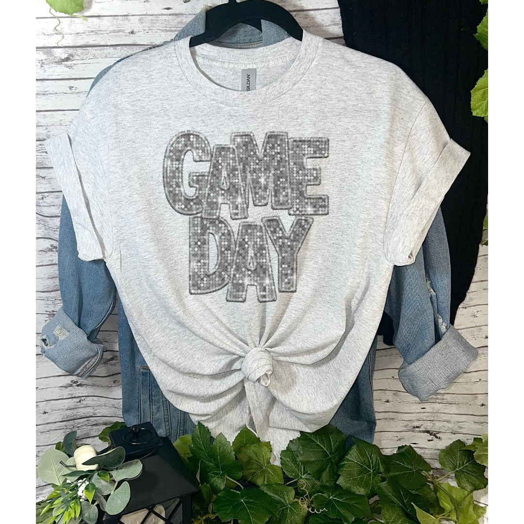 Duck Creations Wholesale - Faux Embroidery & Glitter Game Day T-shirt