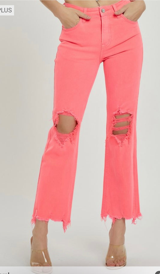 Risen High Rise Distressed Crop Jeans