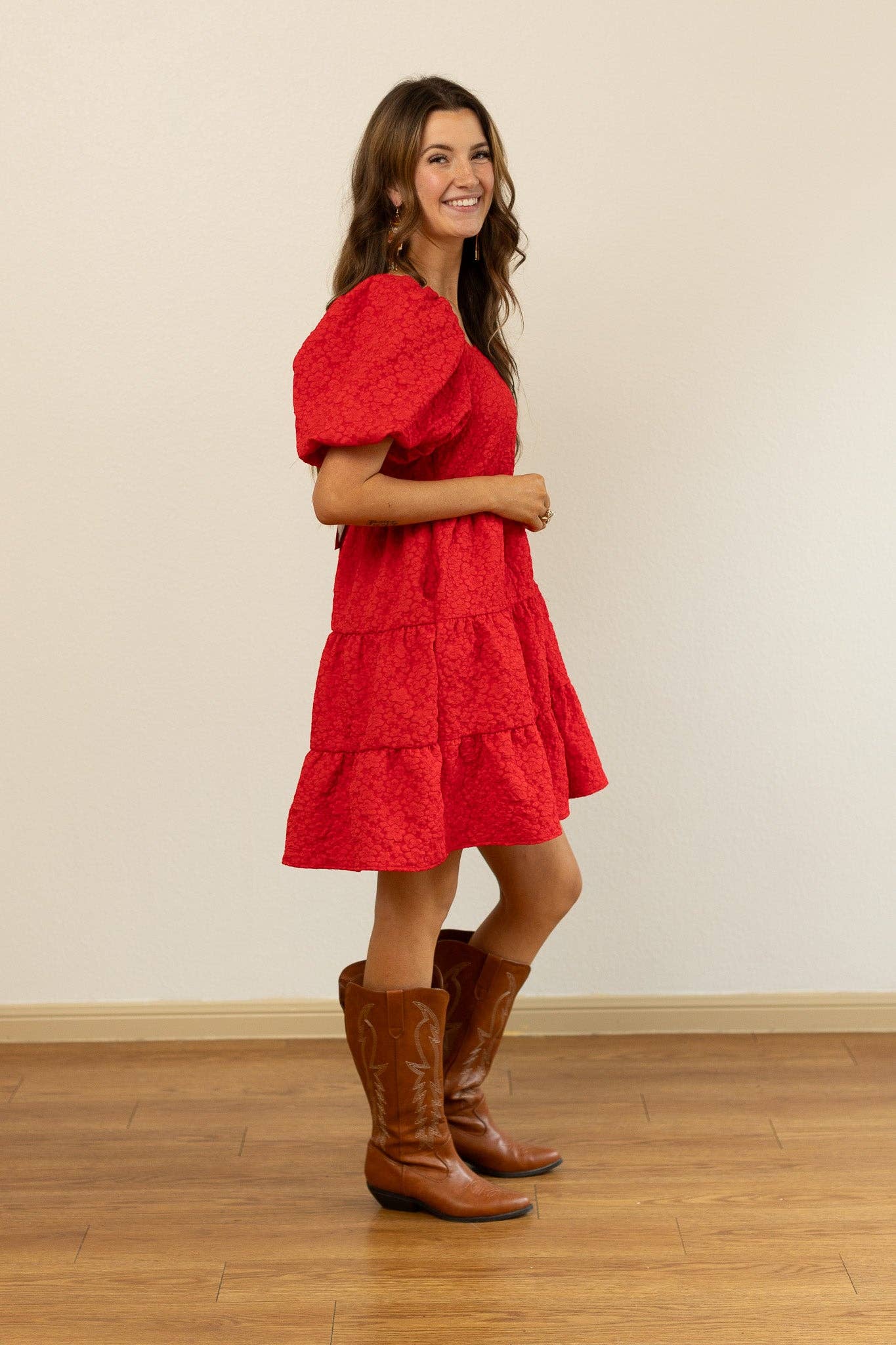 Jacquard Baby Doll Dress, Red