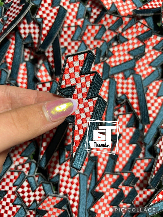 6j Threads LLC - Red Checkered Lightning Bolt....Cap Patches Only