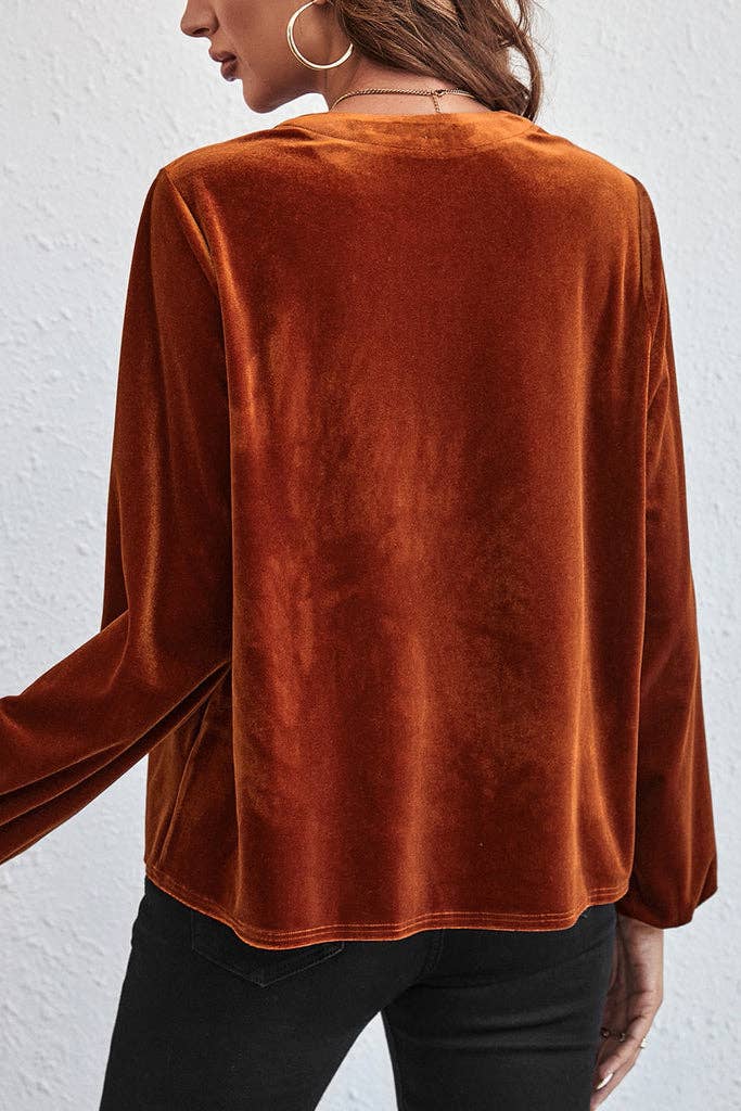 Velvet Beaded Lantern Sleeve Top