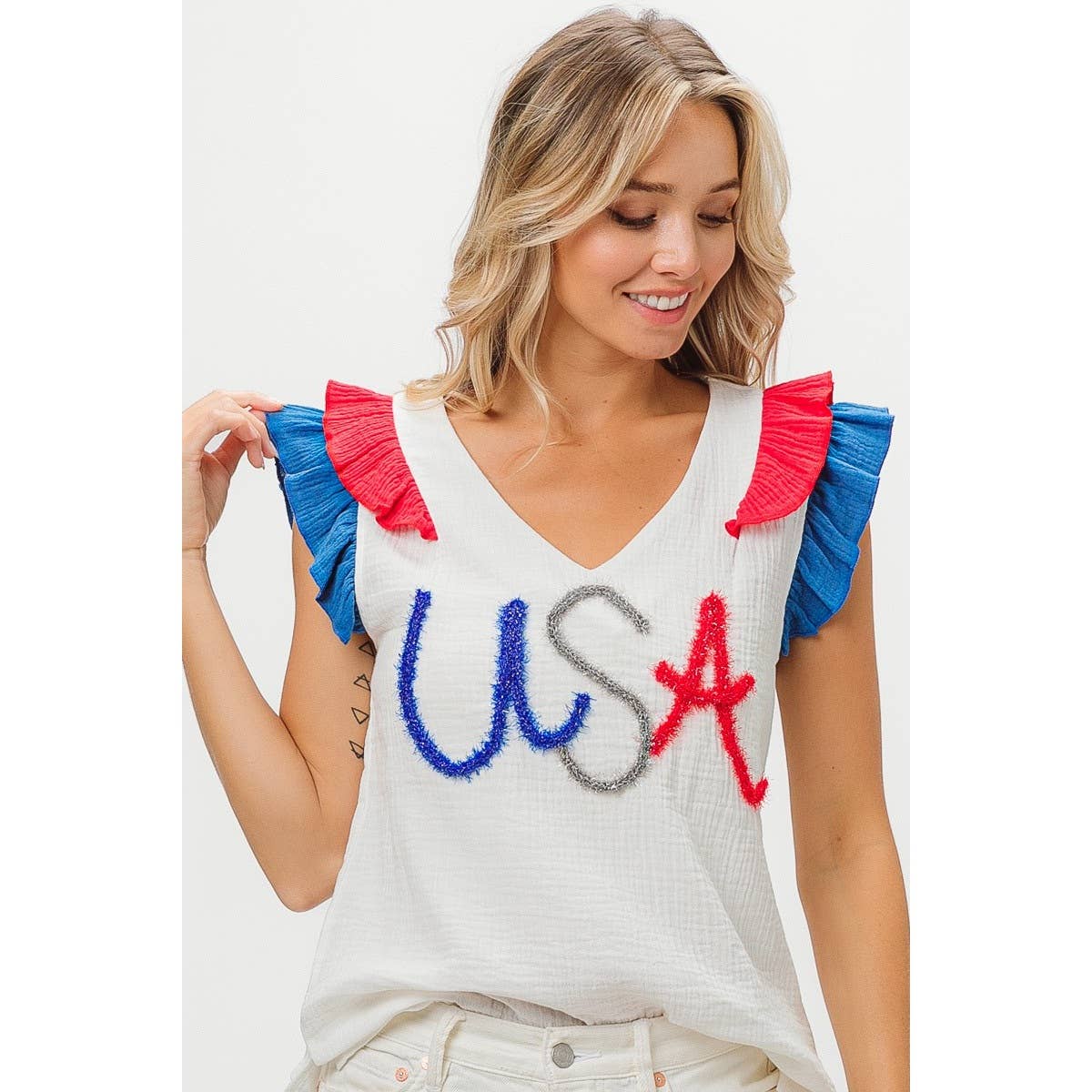 BiBi - USA METALLIC TINCEL COLOR BLOCK TOP