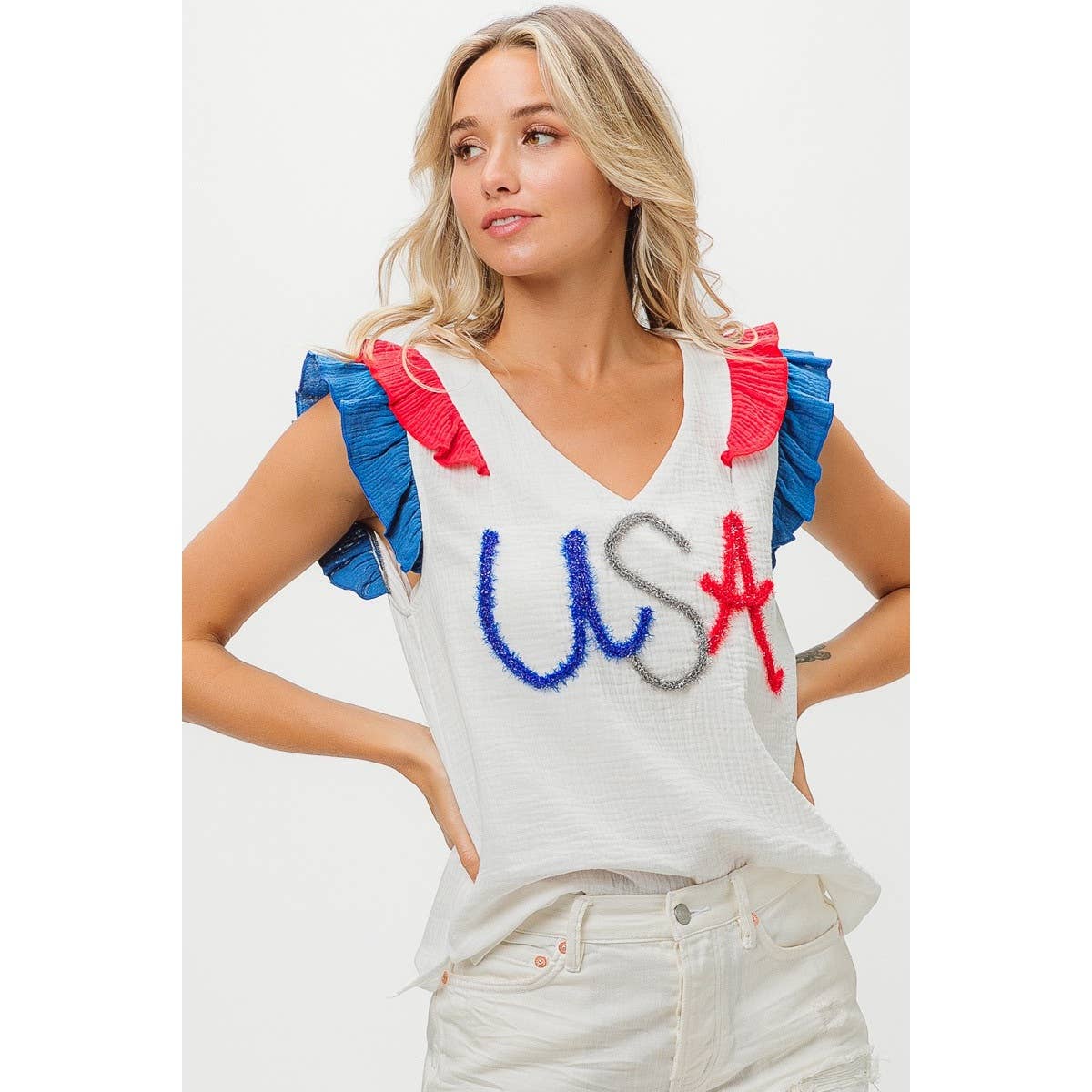 BiBi - USA METALLIC TINCEL COLOR BLOCK TOP