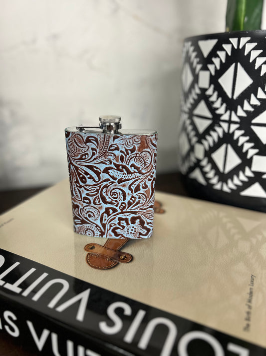 Carey Trail Flask in Hand-tooled Leather