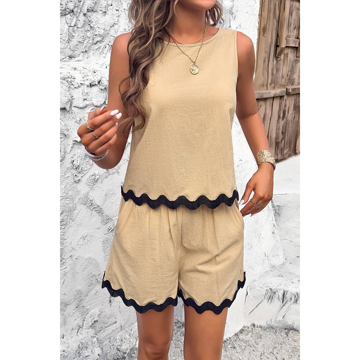 Sleeveless Pockets Shorts Sets