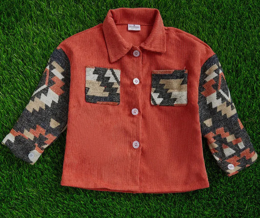 Burnt orange corduroy with Aztec sleeves & pockets