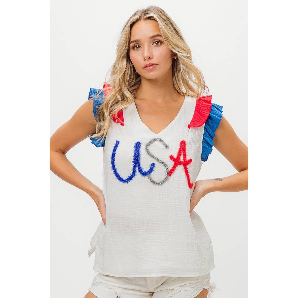 BiBi - USA METALLIC TINCEL COLOR BLOCK TOP