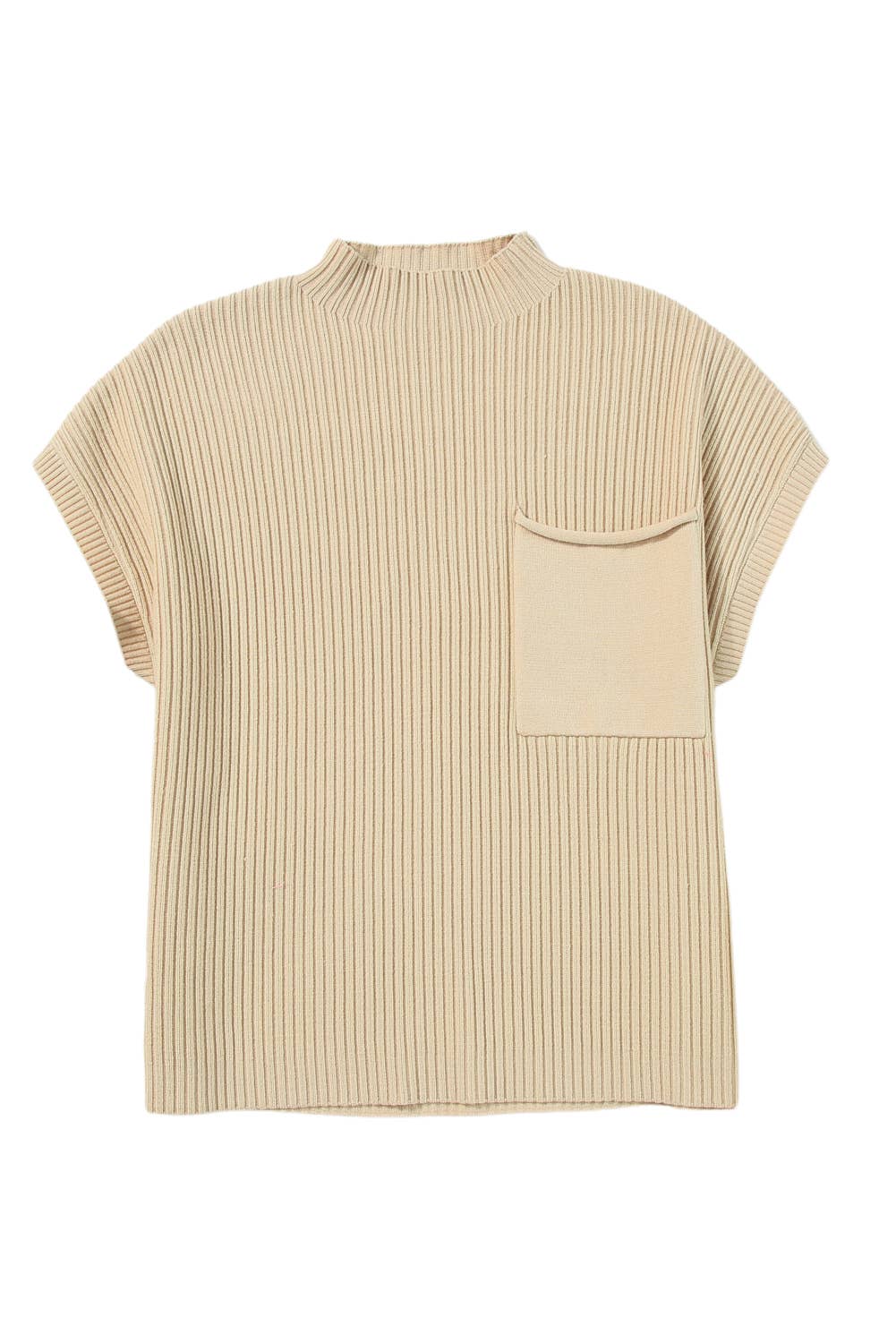 Ribbed Short Sleeve Pocket Sweater