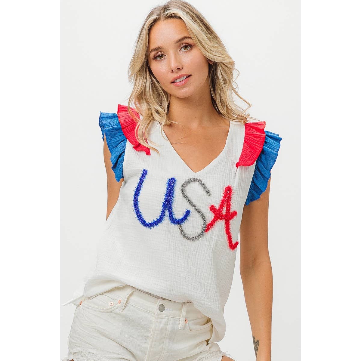 BiBi - USA METALLIC TINCEL COLOR BLOCK TOP