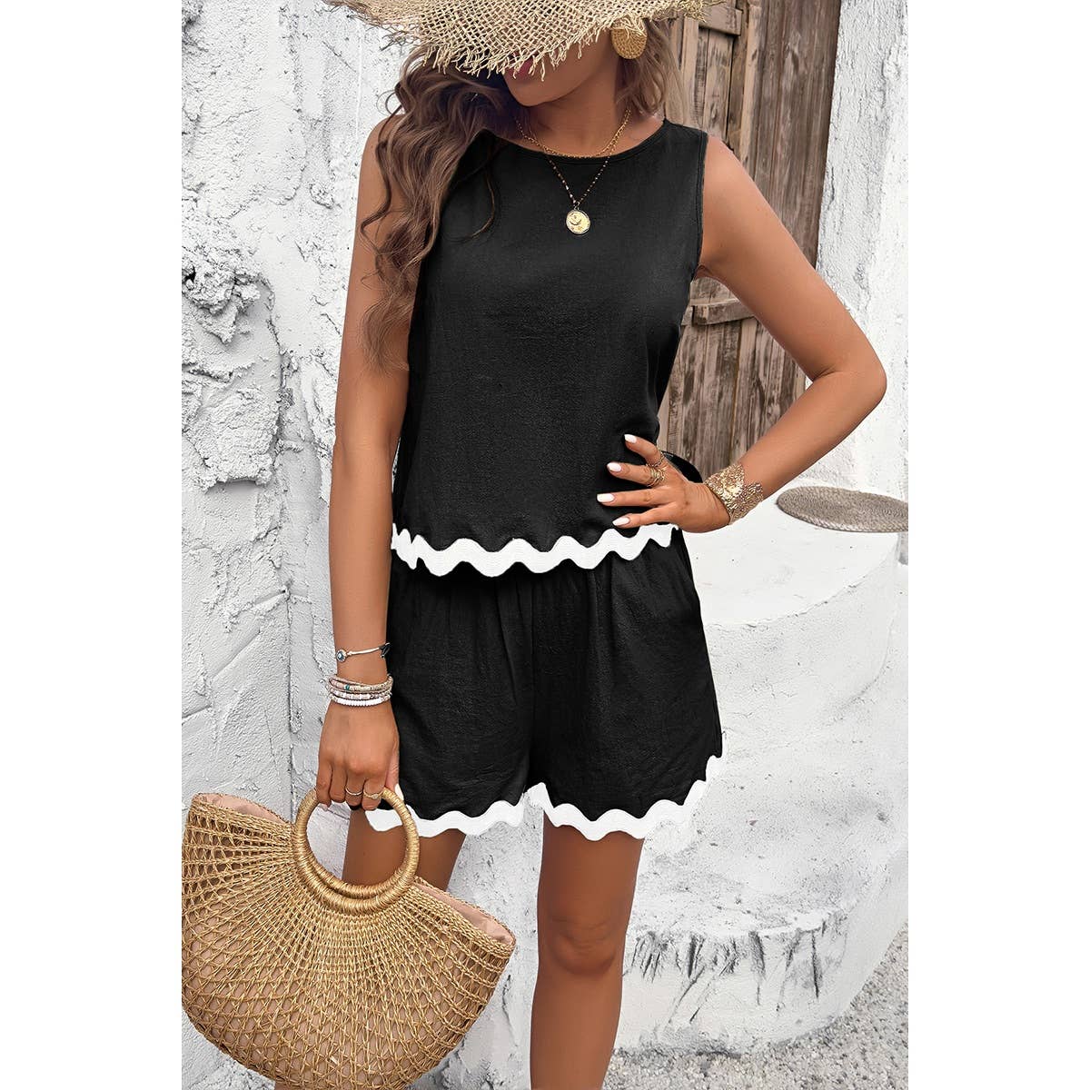 Sleeveless Pockets Shorts Sets