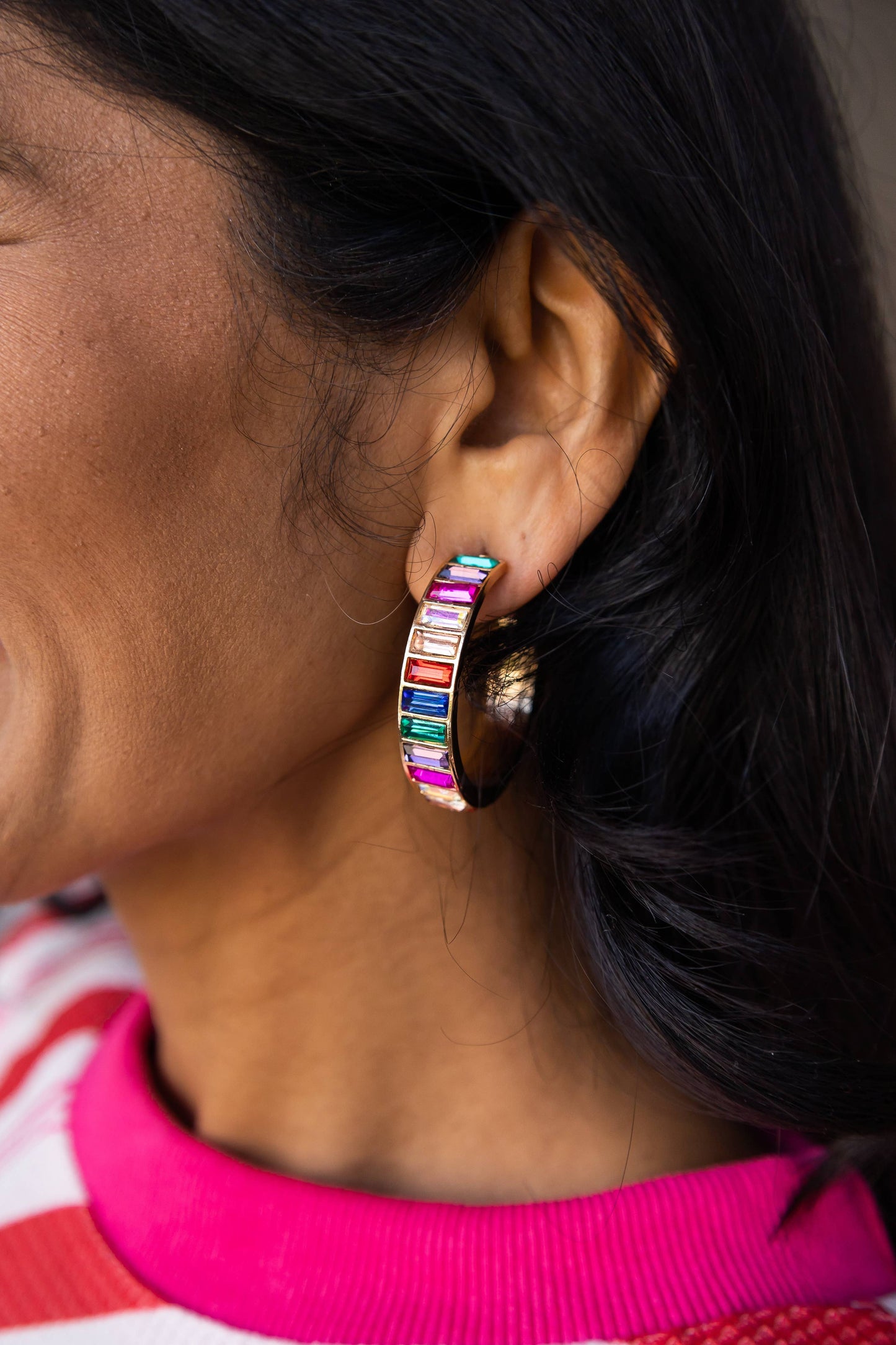 Multi Stone Hoop Earring