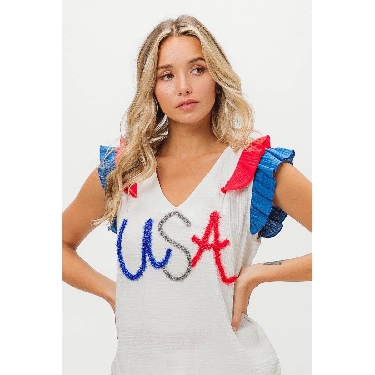 BiBi - USA METALLIC TINCEL COLOR BLOCK TOP