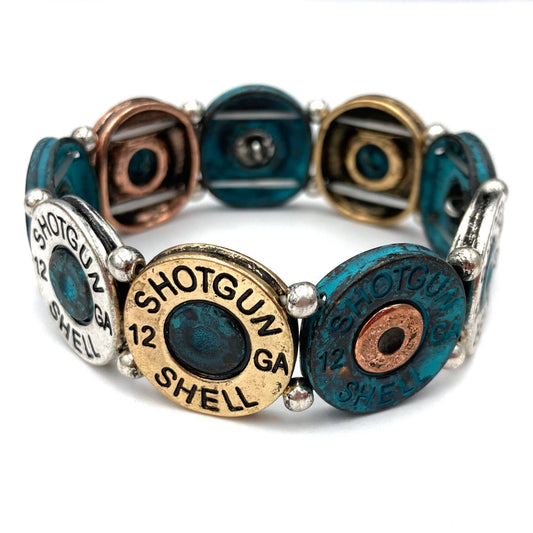 Lunar Deer - Large Shotgun 12 Gauge Bullet Shell Stretch Bracelet Patina