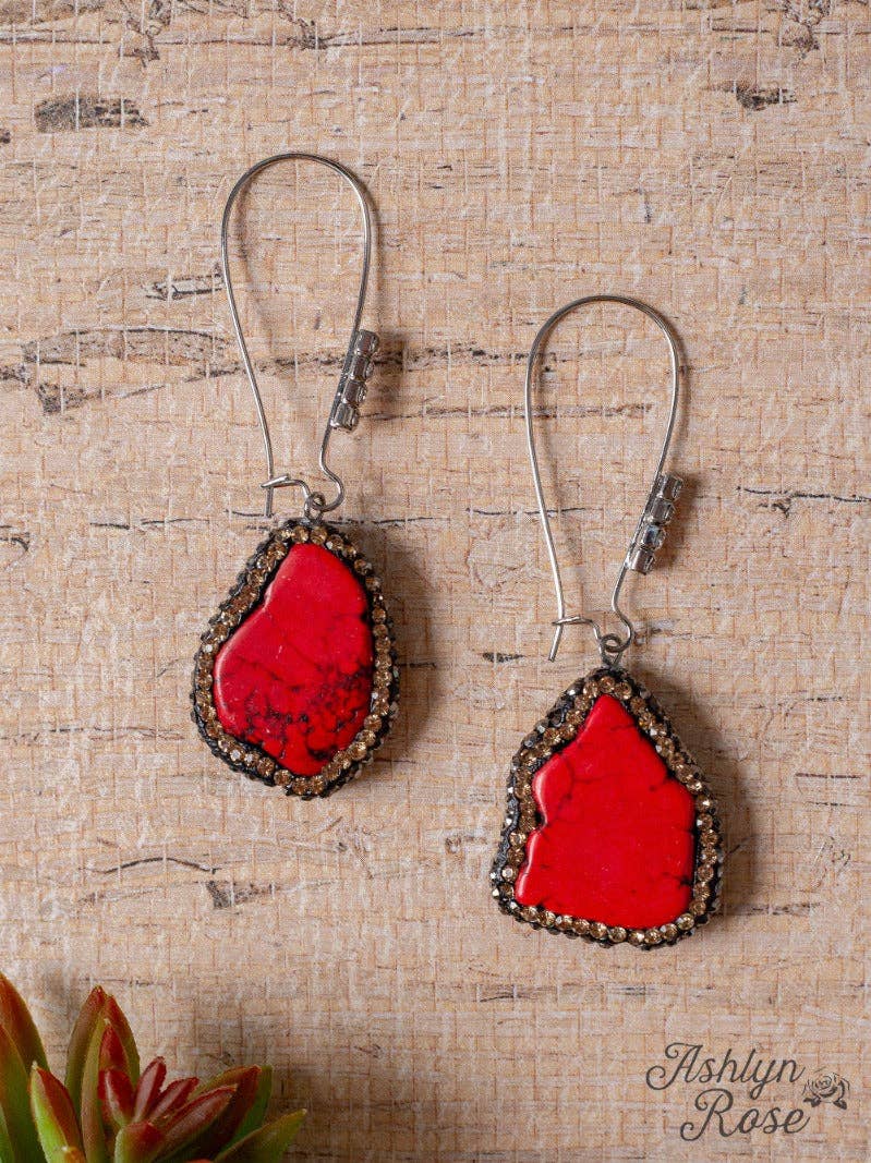 YOU ROCK MY SOUL RHINESTONE FIRE RED STONE DANGLE EARRINGS