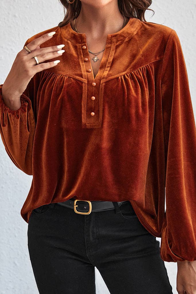 Velvet Beaded Lantern Sleeve Top