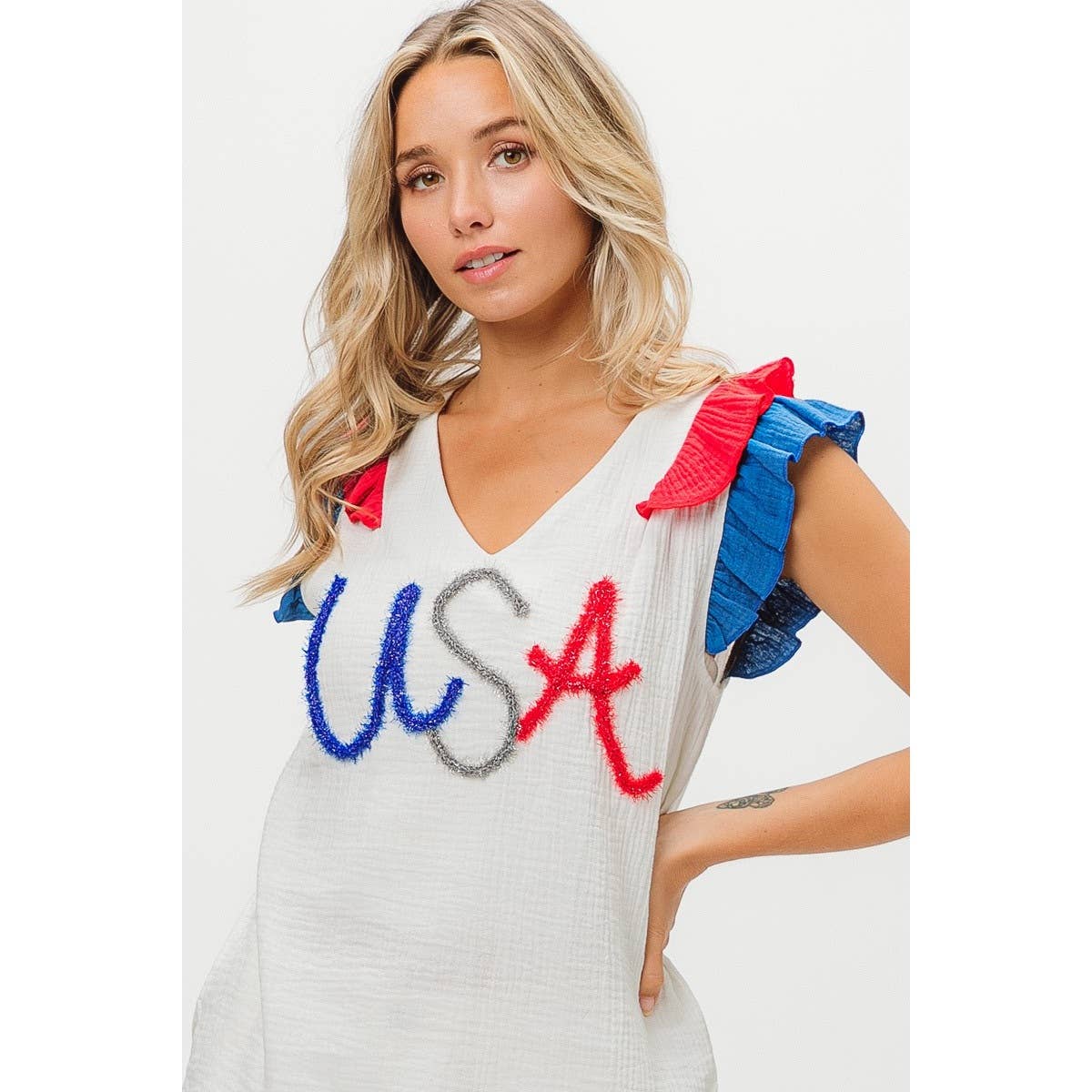 BiBi - USA METALLIC TINCEL COLOR BLOCK TOP