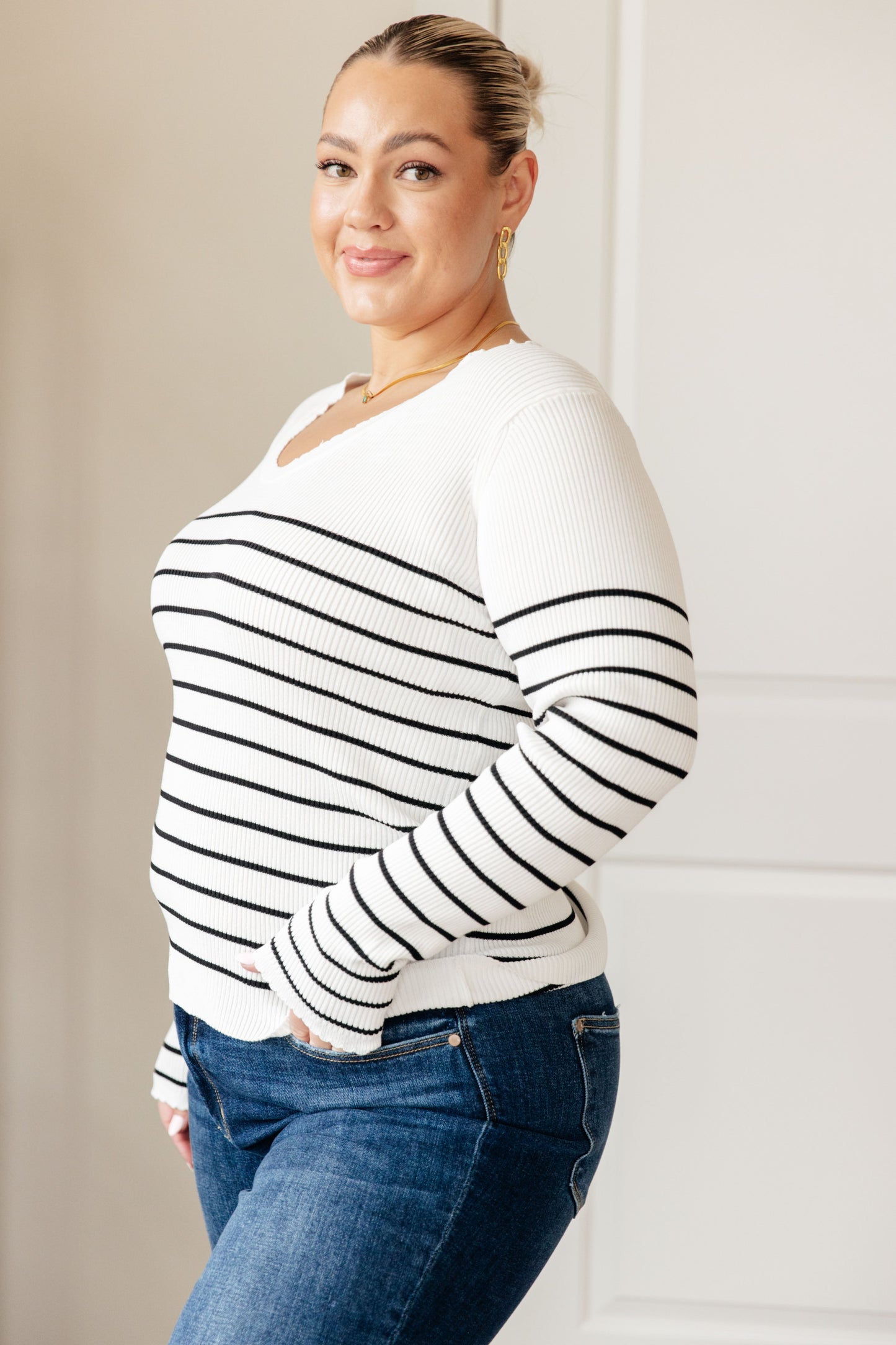 Be Still V-Neck Striped Sweater - ONLINE EXCLUSIVE!