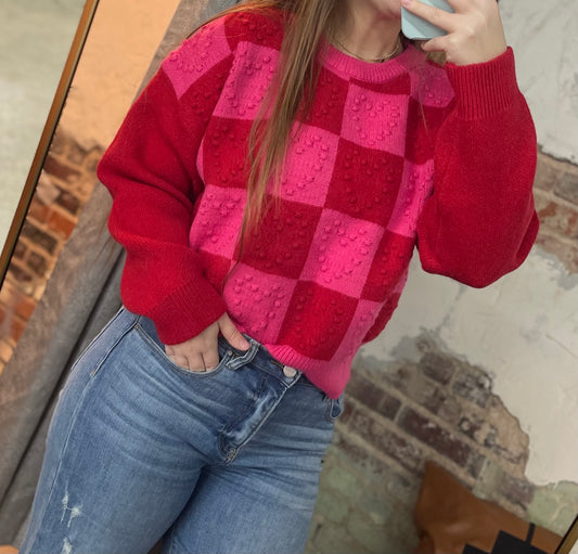 Checker Heart Long Sleeve Sweater