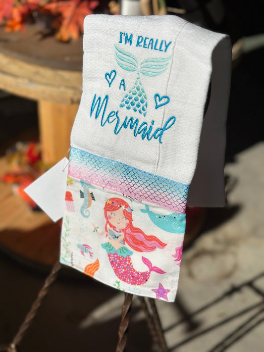 I'm Really A Mermaid Embroidered Burp Rags