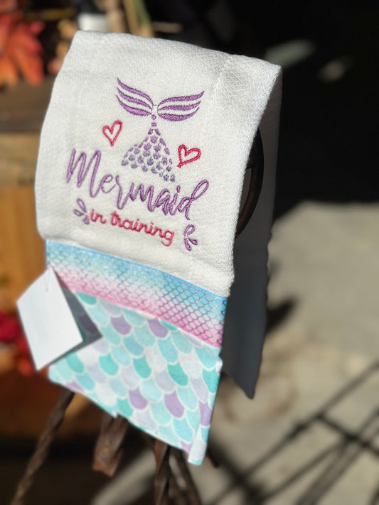 Mermaid In Training Embroidered Burp Rags