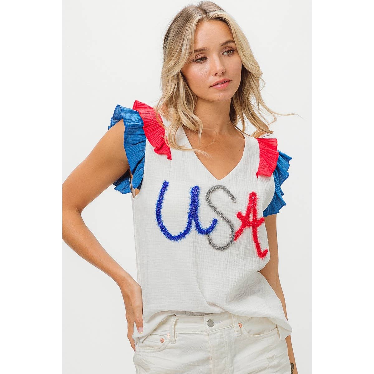 BiBi - USA METALLIC TINCEL COLOR BLOCK TOP