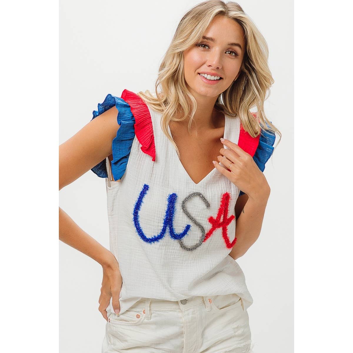 BiBi - USA METALLIC TINCEL COLOR BLOCK TOP