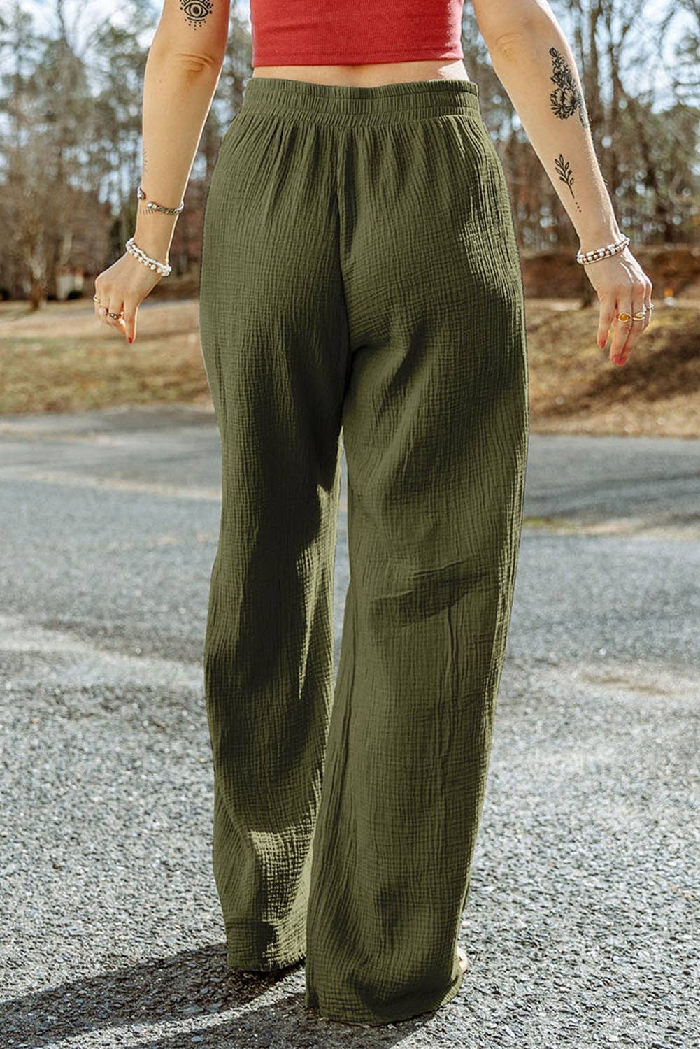 Textured Smocked Wide Leg Pants