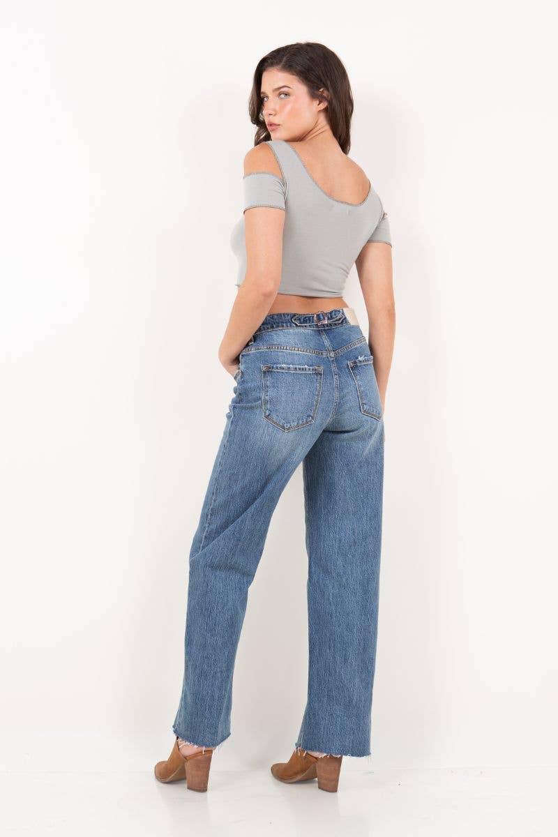 DUAL ACCENT CROSSOVER CUFF DETAILING STRAIGHT LEG JEANS