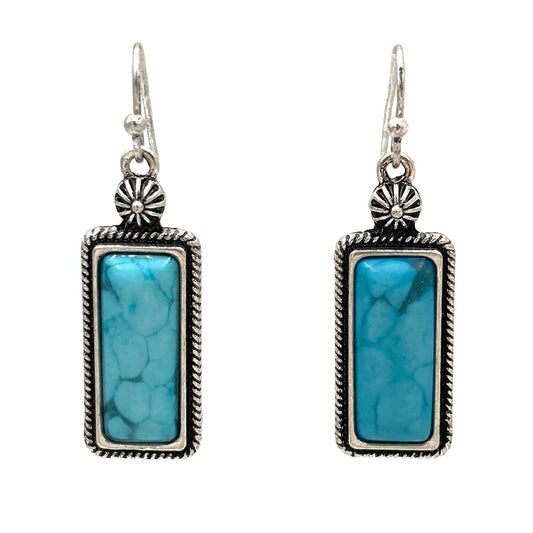 Lunar Deer - Small Rectangle Turquoise Stone Dangle Earrings