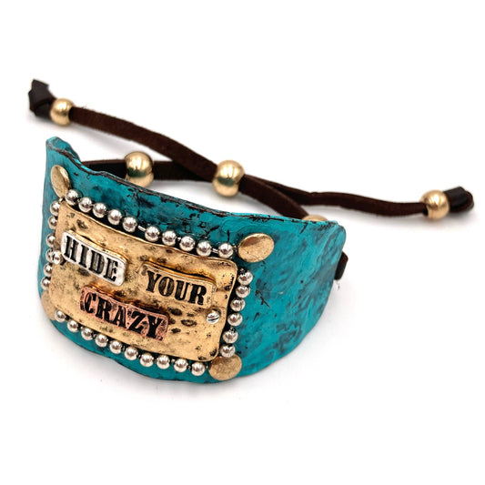 Lunar Deer - Hide Your Crazy Silver Gold Patina Western Bracelet Cuff