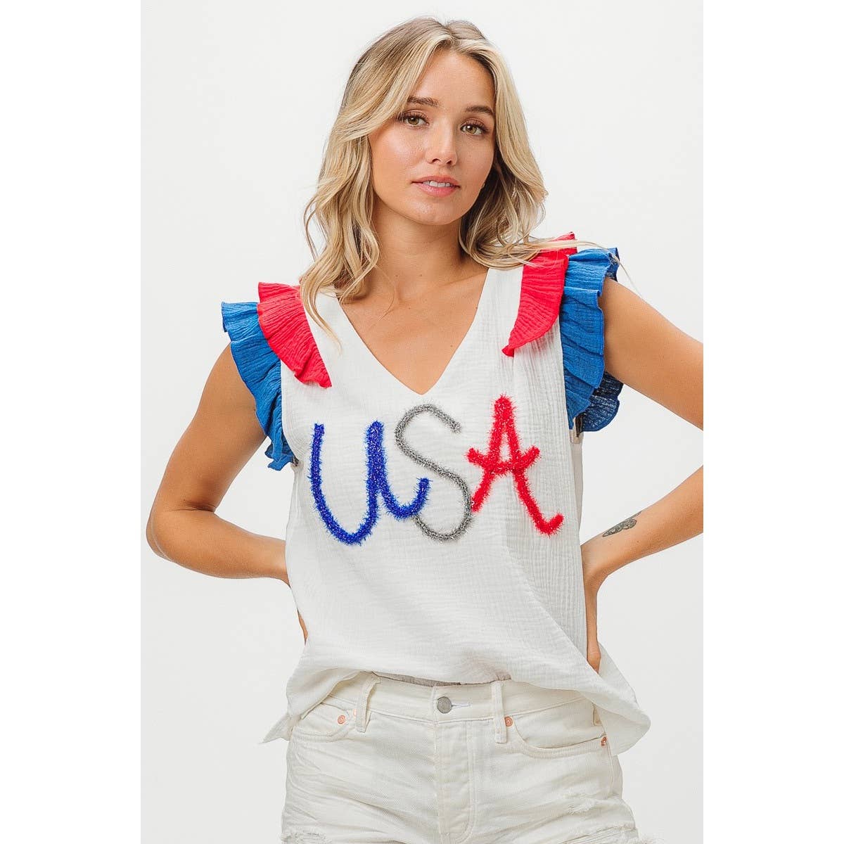 BiBi - USA METALLIC TINCEL COLOR BLOCK TOP