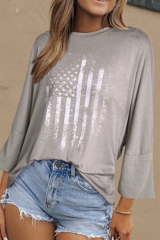 Aapparella - Women American Flag Print 3/4 Sleeve Graphic Top | S-XL