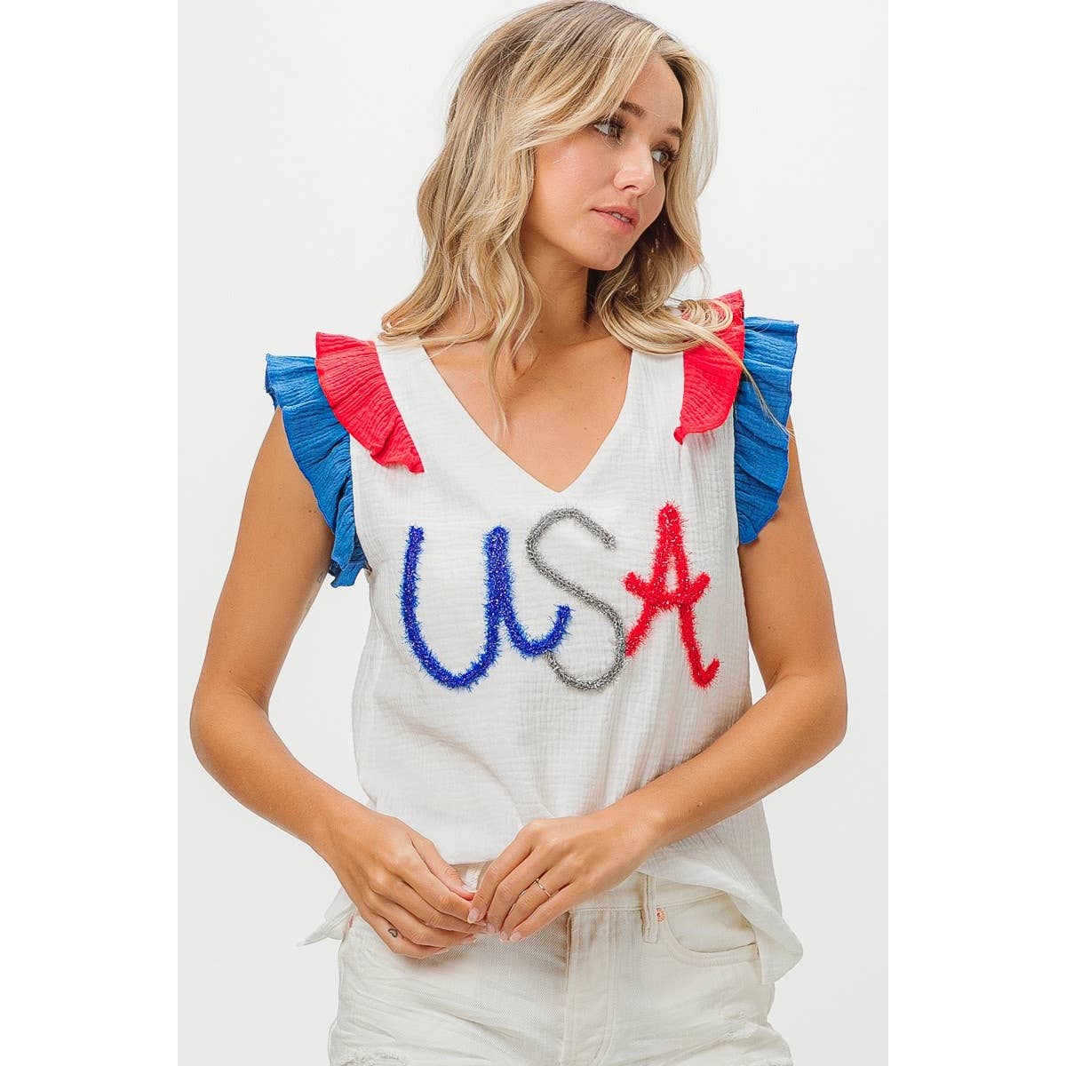 BiBi - USA METALLIC TINCEL COLOR BLOCK TOP