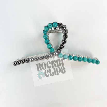 HALF PEARL/HALF TURQUOISE METAL CLAW CLIP