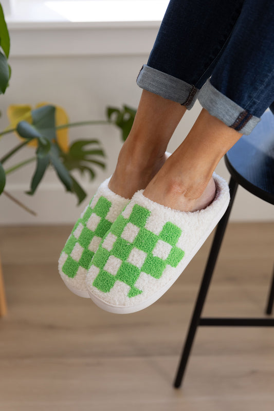 Checked Out Slippers in Green - ONLINE EXCLUSIVE!