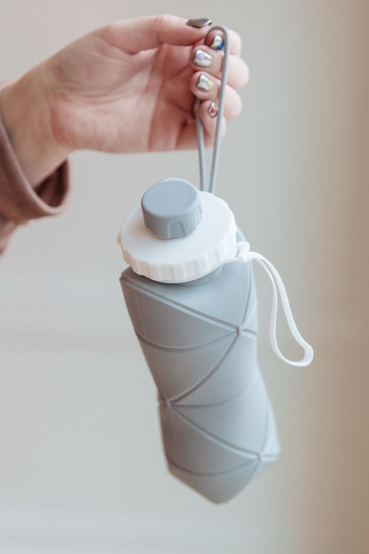 Collapsing Silicon Water Bottle in Diamond Gray - ONLINE EXCLUSIVE!