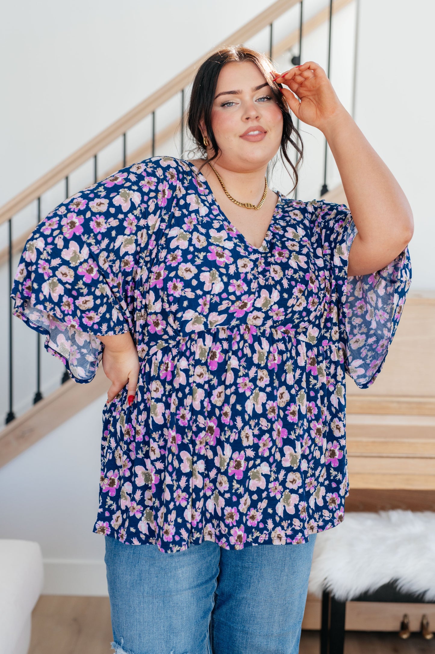 Dearest Dreamer Peplum Top in Navy Floral - ONLINE EXCLUSIVE!