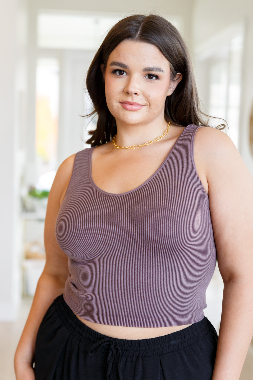 Fundamentals Ribbed Seamless Reversible Tank in Brown - ONLINE EXCLUSIVE!