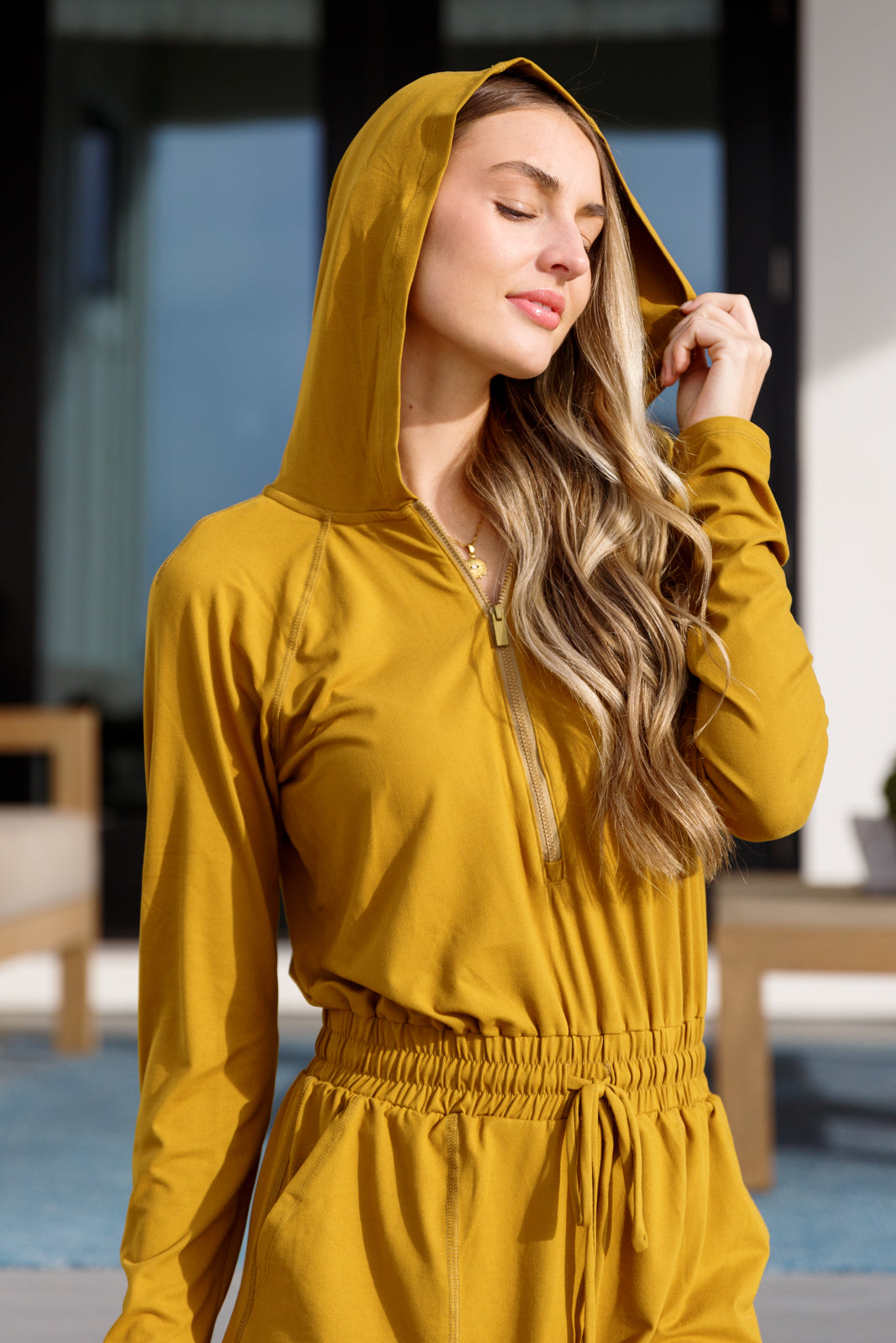 Getting Out Long Sleeve Hoodie Romper Gold Spice - ONLINE EXCLUSIVE!