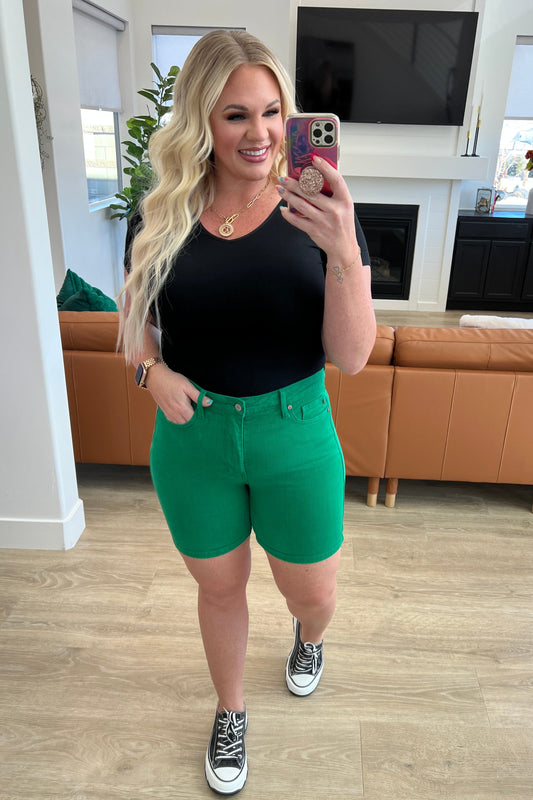 Jenna High Rise Control Top Cuffed Shorts in Green - ONLINE EXCLUSIVE!