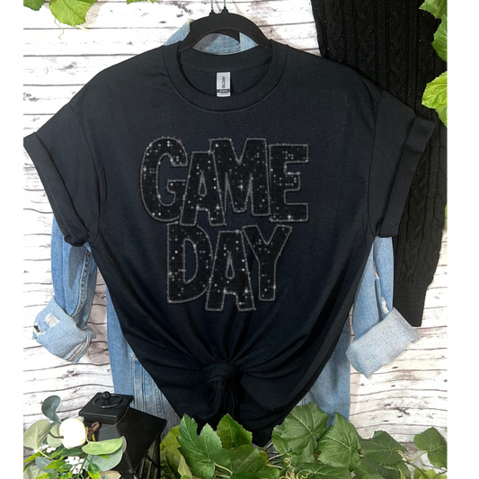 Duck Creations Wholesale - Faux Embroidery & Glitter Game Day T-shirt